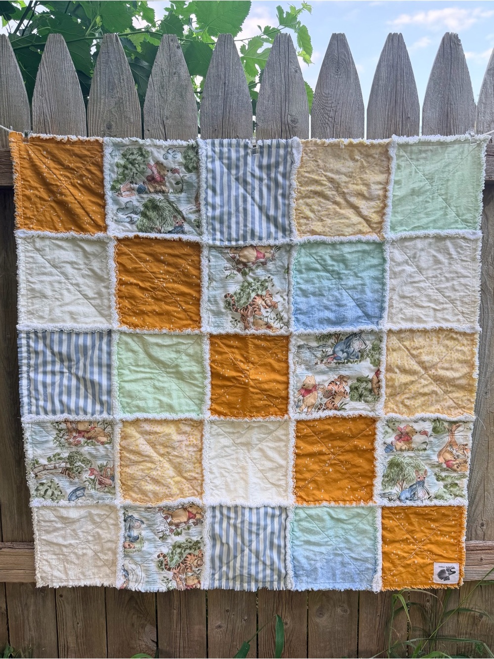 Handmade Bear Rag Quilt: Winnie the Pooh Honey Pot Bear Tiger Baby Blanket
